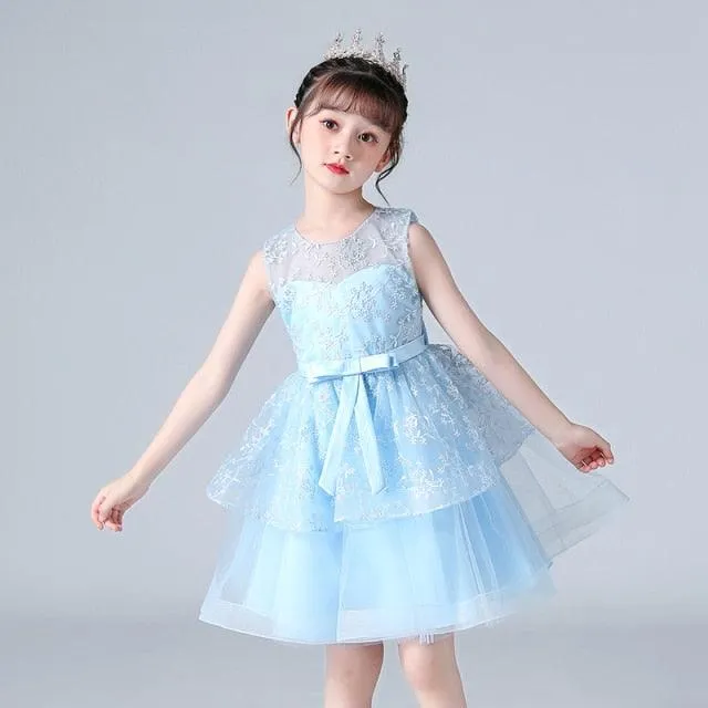 Elegant Princess Sleeveless Lace Embroidery Girls Dress