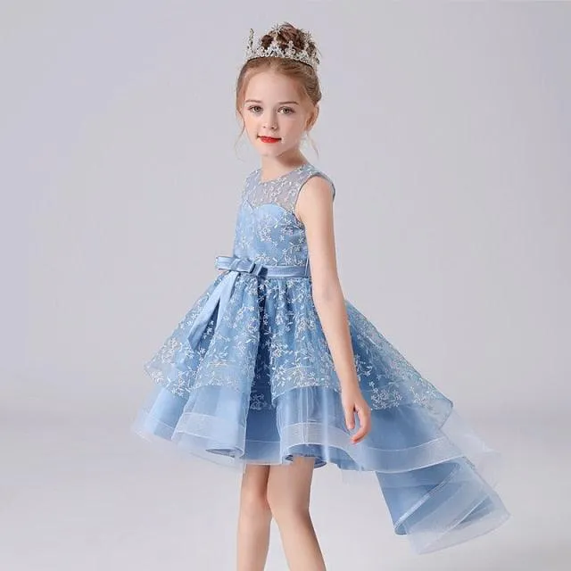 Elegant Princess Sleeveless Lace Embroidery Girls Dress