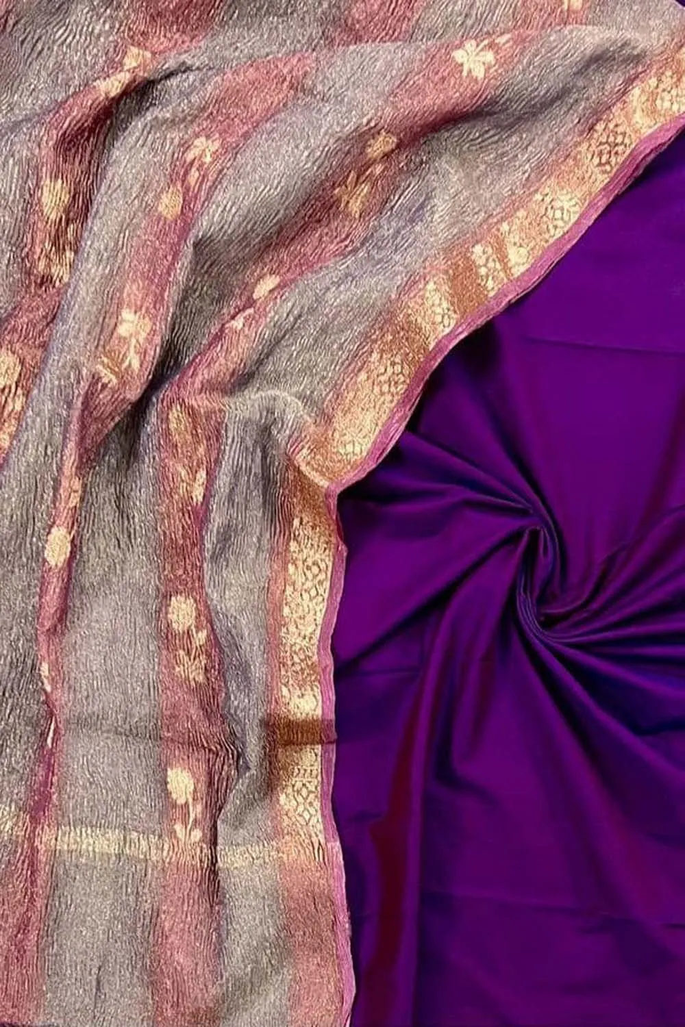 Elegant Purple Banarasi Silk Suit Set with Hand Dyed Dupatta