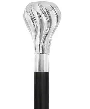 Elegant Swirl Knob Nickel Plated Handle Italian Handle Cane w/ Custom Shaft & Collar