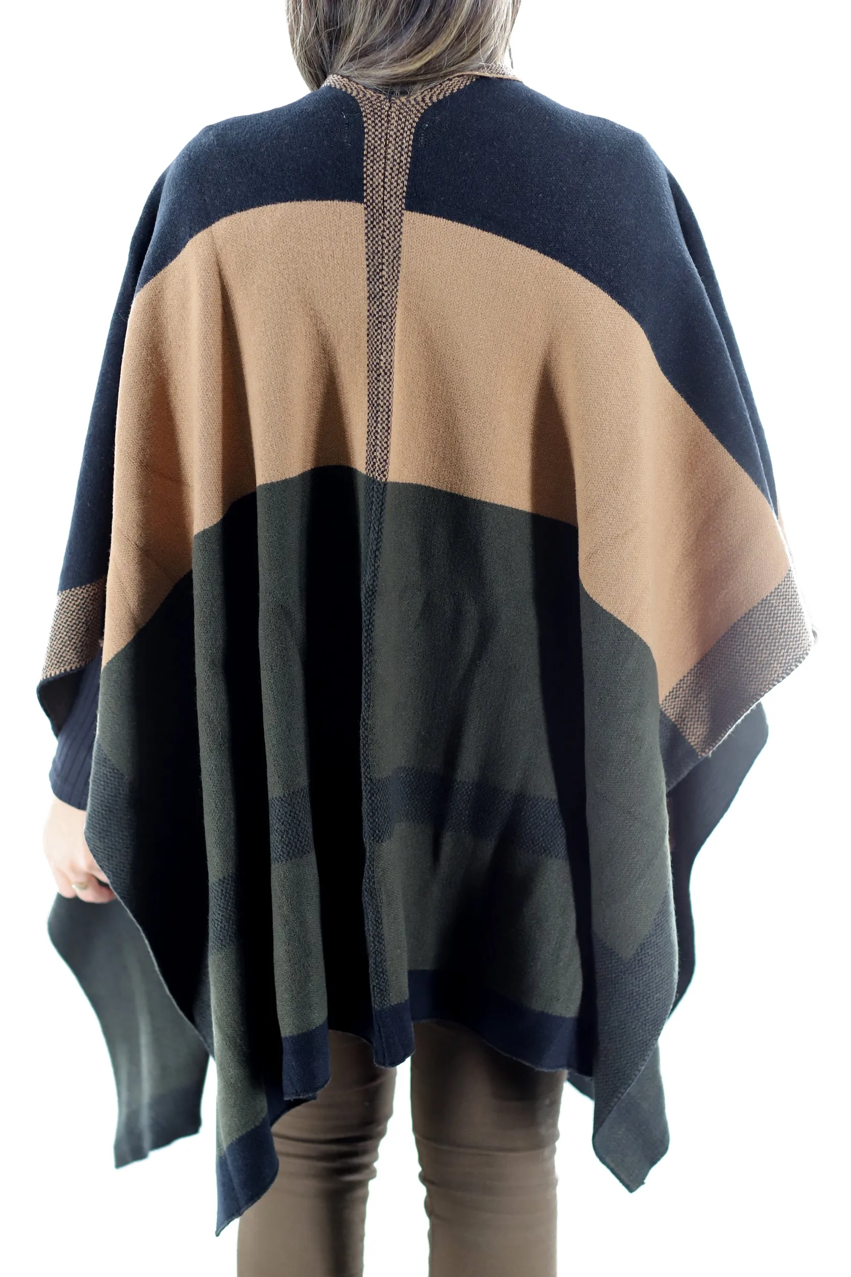 Elegant Two-Tone Wrap Ruana - 60x40 inches