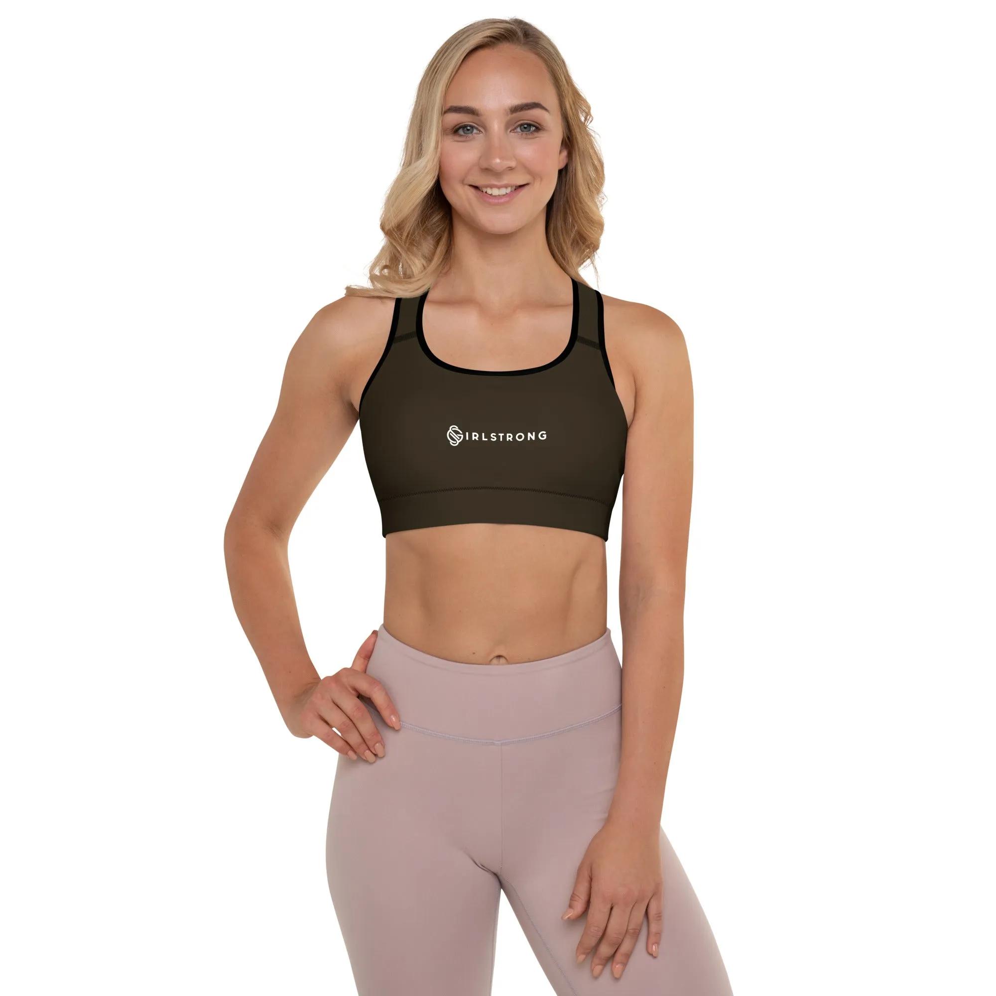 ELEVATED ESSENTIALS, GS LOGO THE PERFECT PADDED SPORTS BRA ESPRESSO