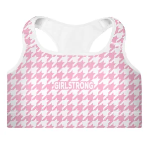ELEVATED ESSENTIALS,THE PERFECT PADDED SPORTS BRA PINK WHITE HOUNDSTOOTH