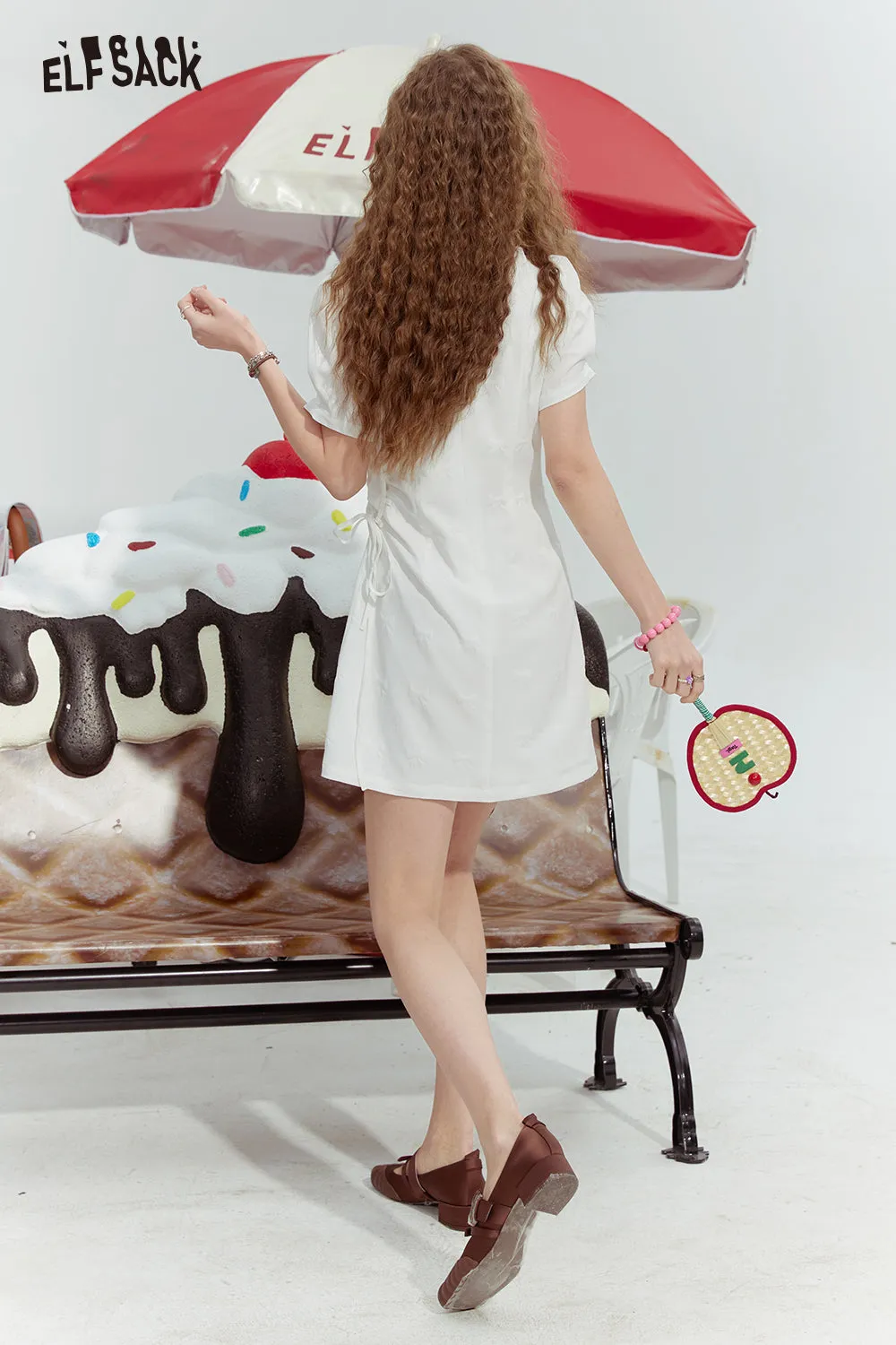 ELFSACK 2024 Summer New New Chinese style white national style gentle improved cheongsam dress for women