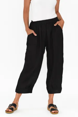 Elide Black Linen Cropped Pants