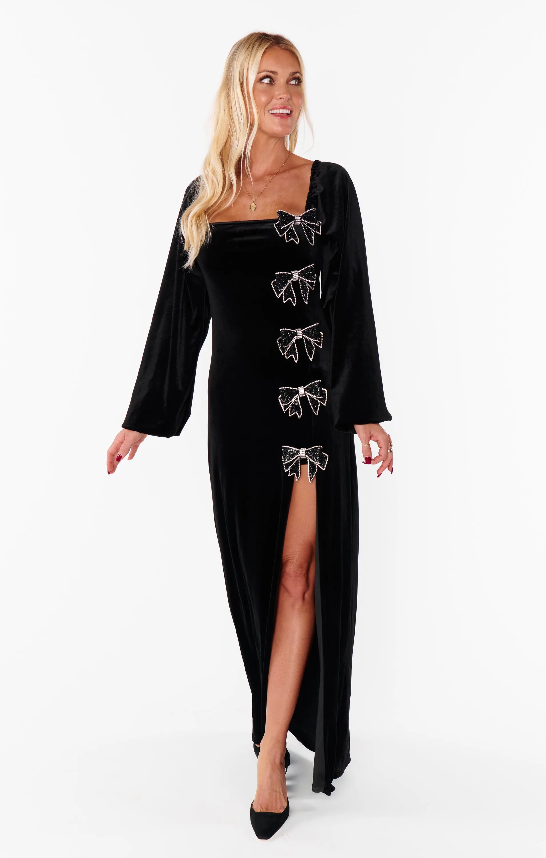 Eloise Dress ~ Velvet with Rhinestone Bows