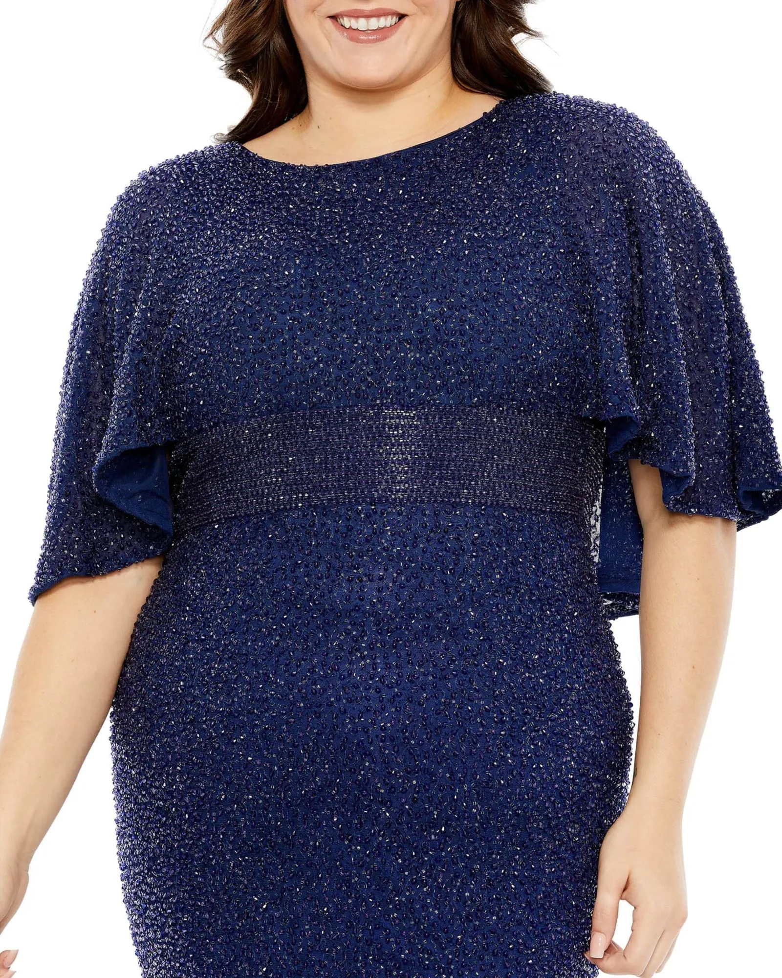 Embellished Cape Sleeve Gown | Midnight