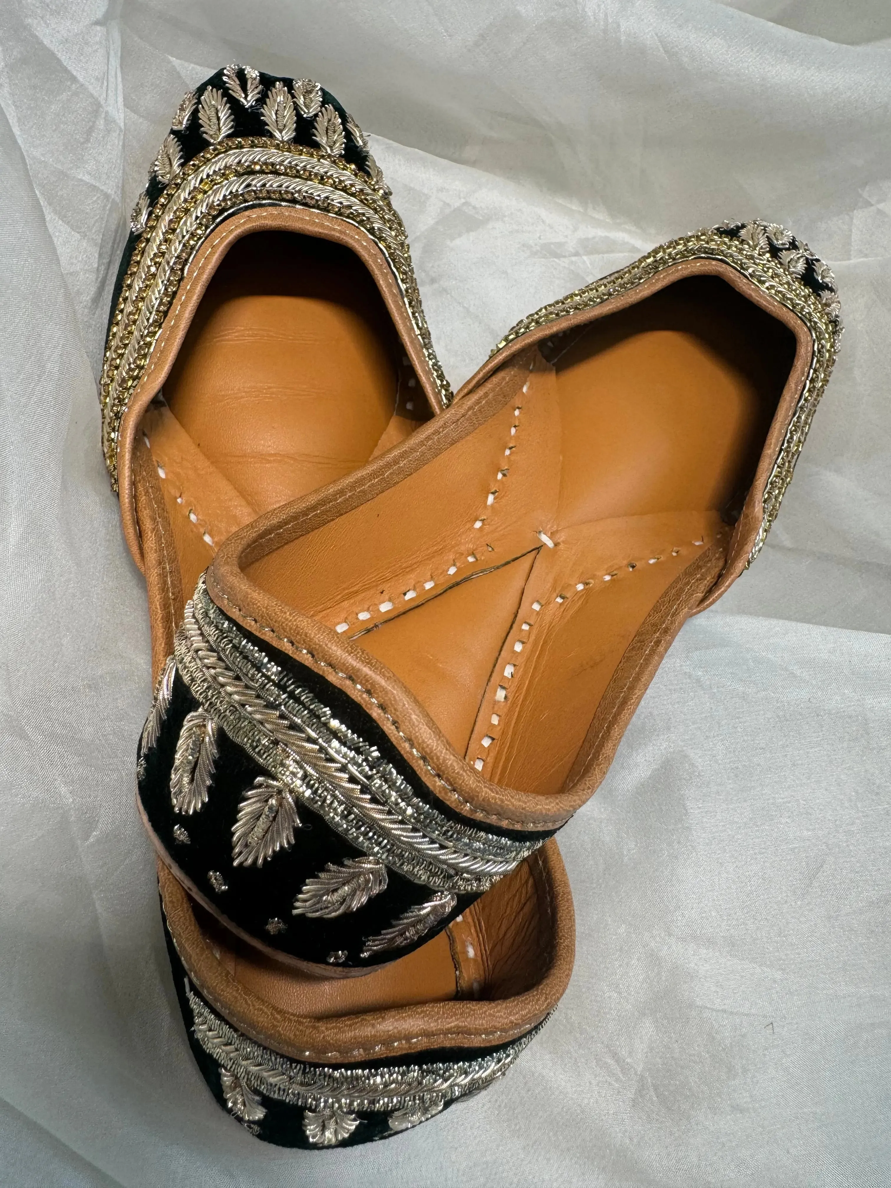 Embellished Hand crafted Mojaris - Dark Green
