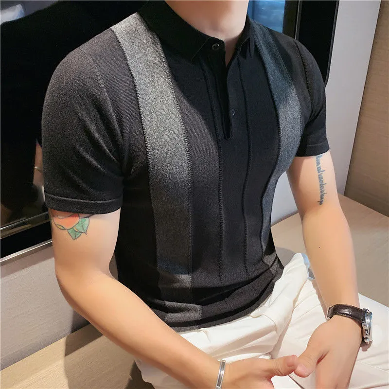 Embossed Border Striped Polo Shirt