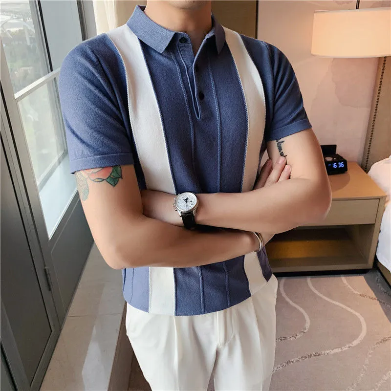 Embossed Border Striped Polo Shirt