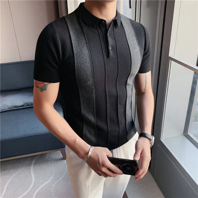 Embossed Border Striped Polo Shirt