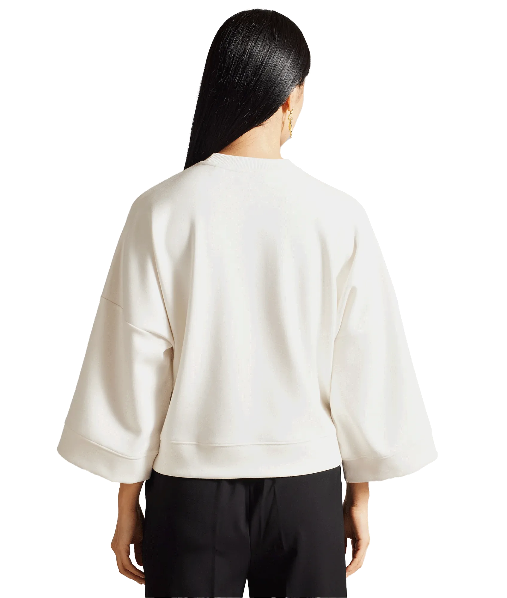 Embroidered Bell Sleeve Sweatshirt - White