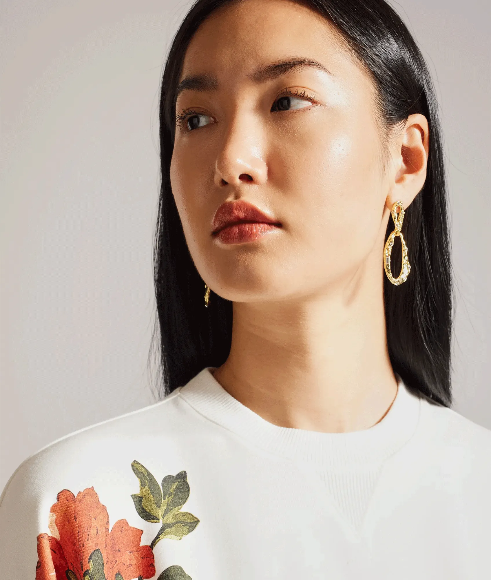 Embroidered Bell Sleeve Sweatshirt - White