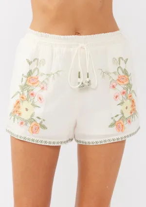 Embroidered Smocked Waist Drawstring Shorts