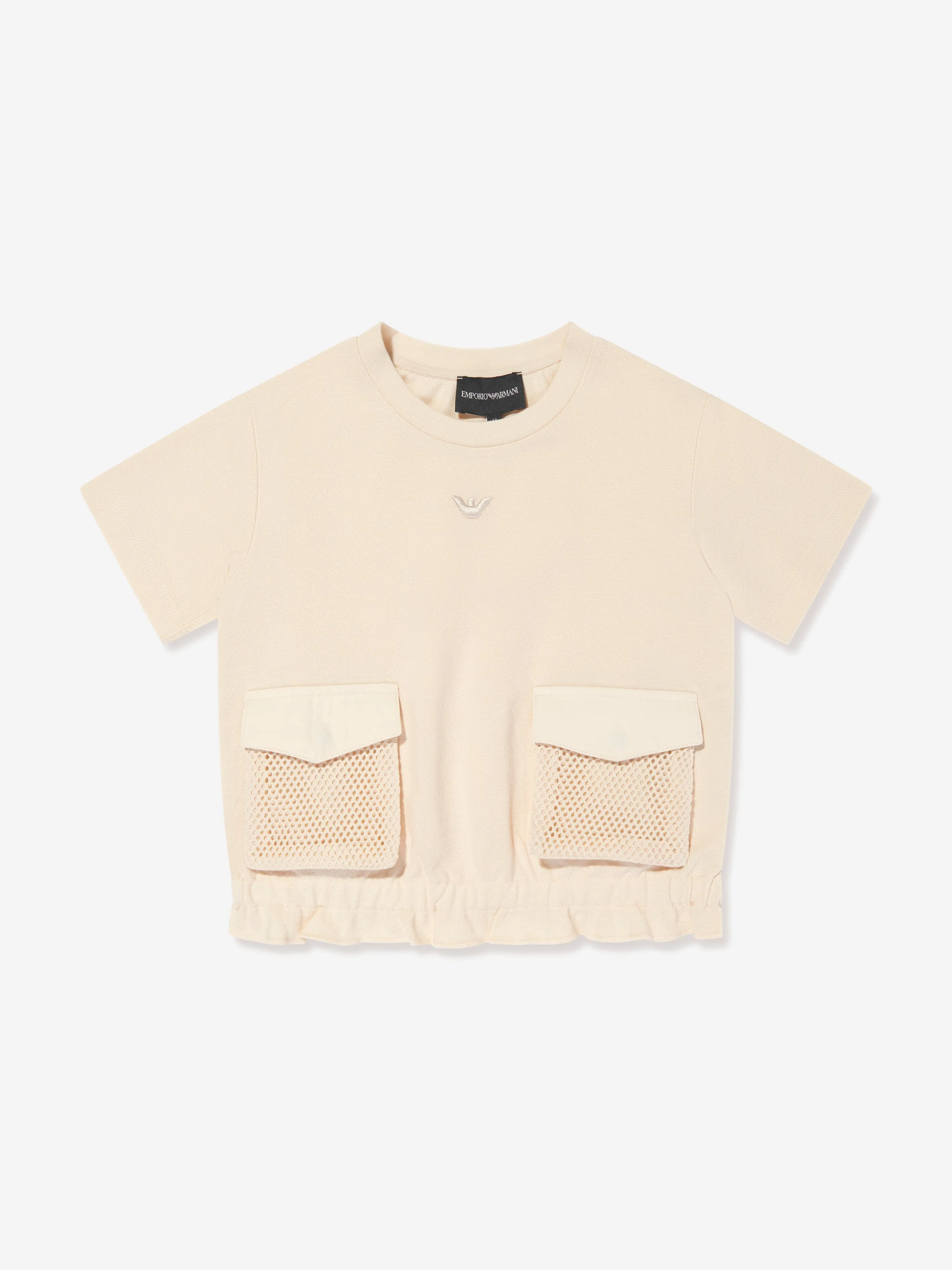 Emporio Armani Girls Pocket T-Shirt in Beige