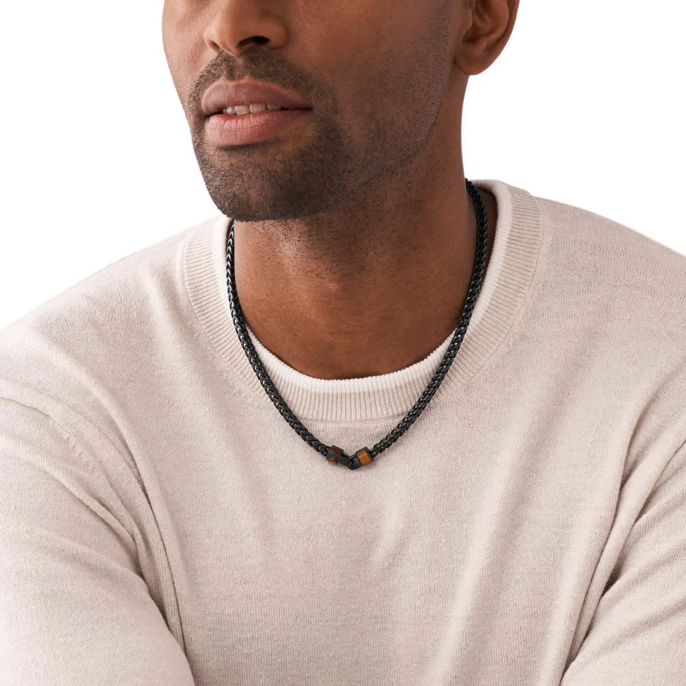 Emporio Armani Stainless Steel Brown Tiger's Eye Chain
