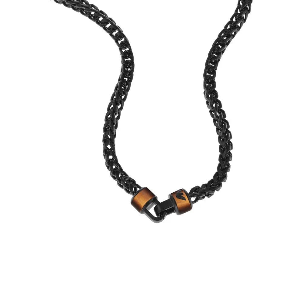 Emporio Armani Stainless Steel Brown Tiger's Eye Chain