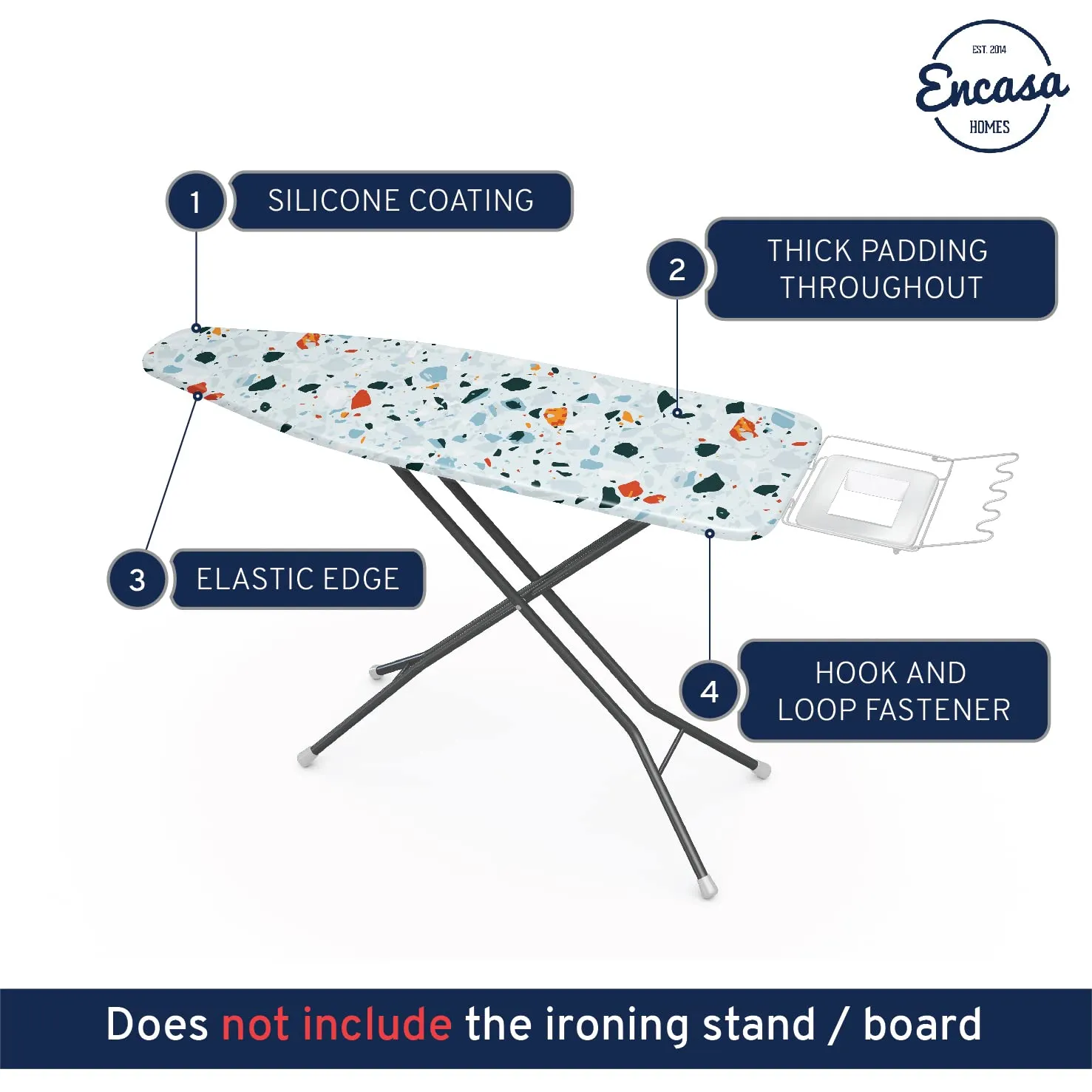 Encasa Homes Ironing Board Cover with 4mm Extra Thick Felt Pad for Steam Press - Terrazzo Mint - (Fits Standard Wide Boards of 125 x 46 cm) Elastic Fitting, Heat Reflective, Protective