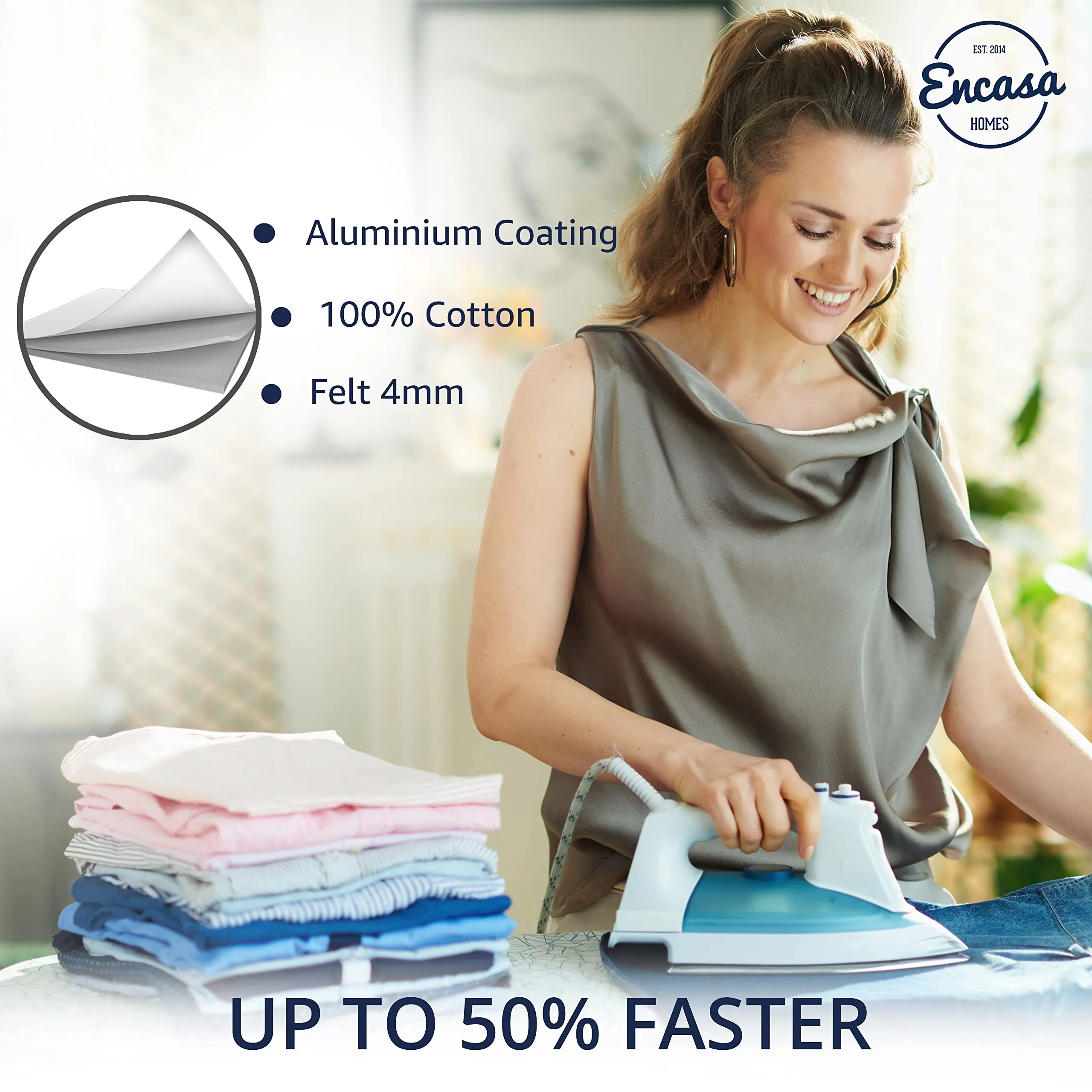 Encasa Homes Ironing Board Cover with 4mm Extra Thick Felt Pad for Steam Press - Terrazzo Mint - (Fits Standard Wide Boards of 125 x 46 cm) Elastic Fitting, Heat Reflective, Protective