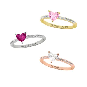 Engraved Heart Gem Ring