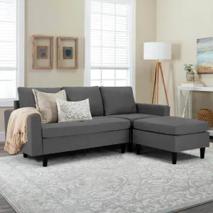 Enlarged Convertible Sectional Sofa Couch, 3-seat Sofa Couch with Ottoman, L-Shaped Sofa with Modern Linen Fabric, for Living Room or Apartment, Dark Gray