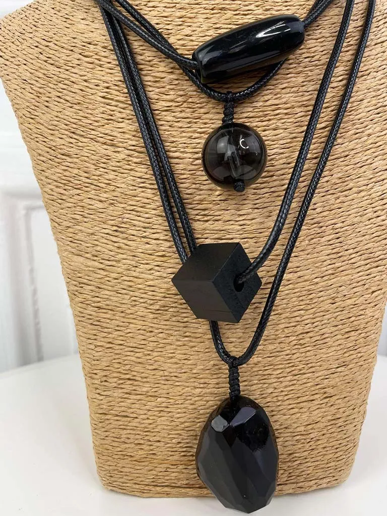 Envy Geo Bead Layered Necklace - Black