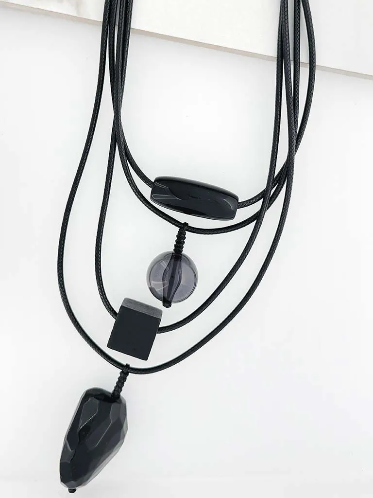 Envy Geo Bead Layered Necklace - Black