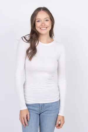 Enza Costa Silk Knit Long Sleeve Crew in Chalk