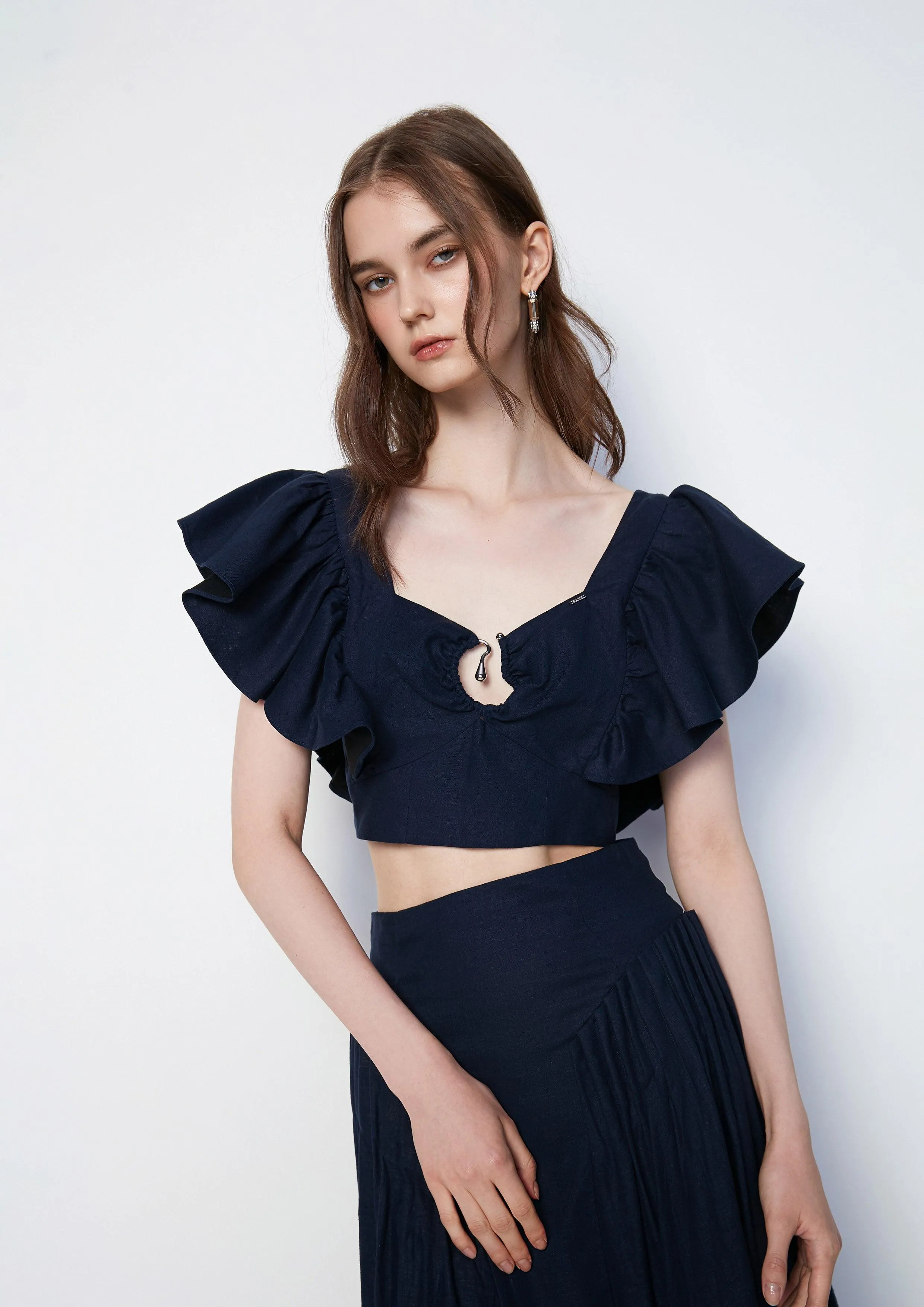 Ephemeral Echoes Crop Flare Sleeve Blouse