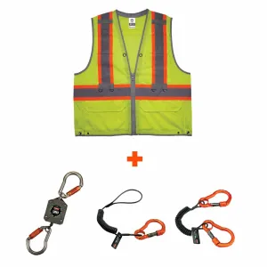 Ergodyne 24183 8231TVK S/M Lime Class 2 Hi-Vis Tool Tethering Safety Vest Kit