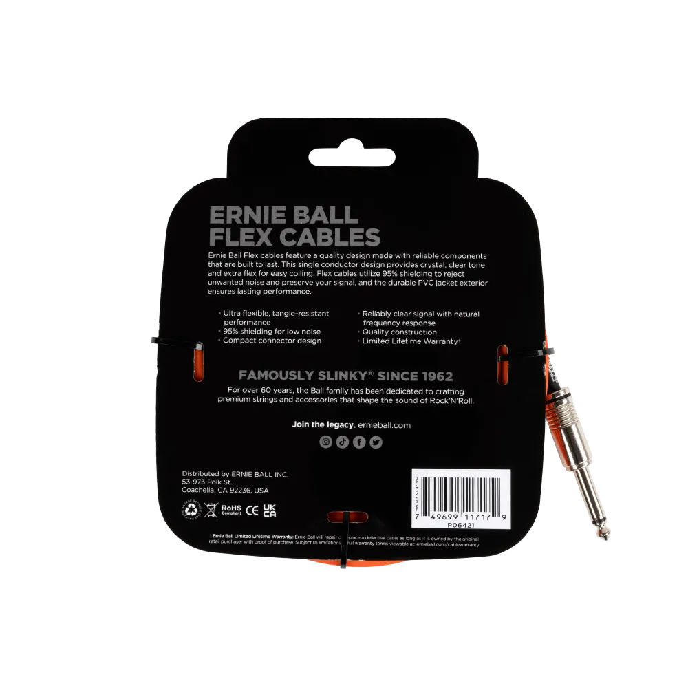 Ernie Ball Flex Instrument Cable Straight/Straight 20Ft - Orange