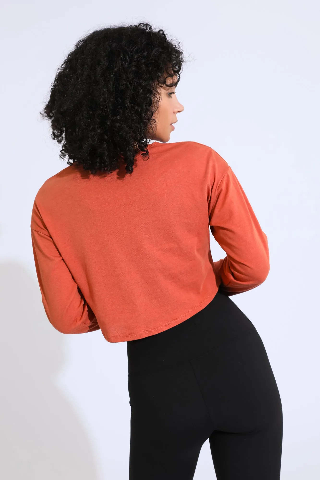 Essential Cropped Long Sleeve Tee - Orange Rust