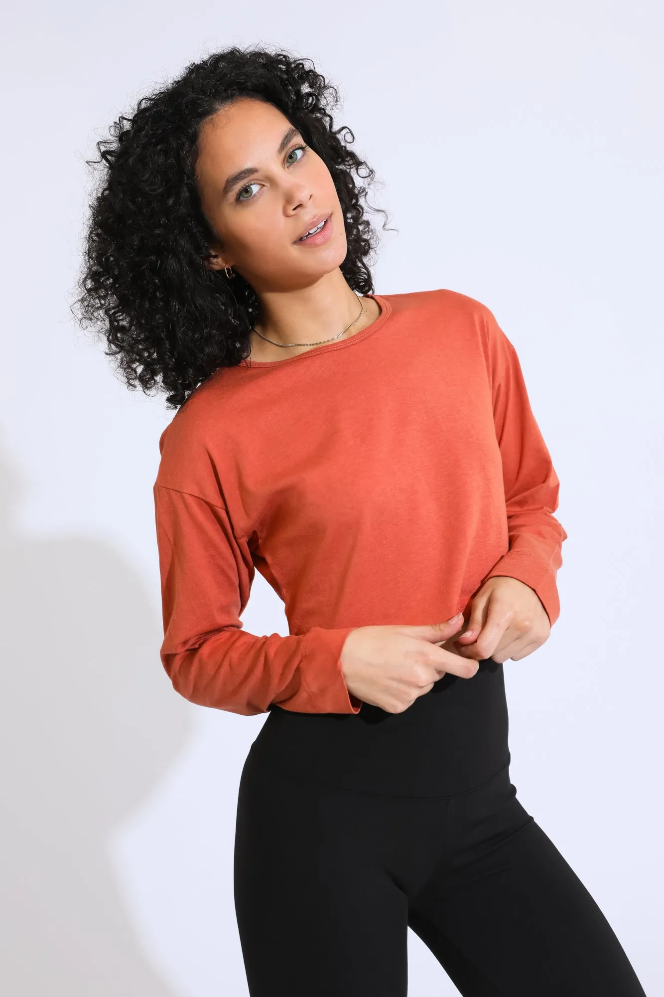 Essential Cropped Long Sleeve Tee - Orange Rust