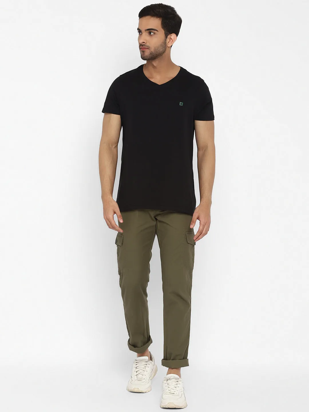 Essentials Black Solid V Neck T-Shirt