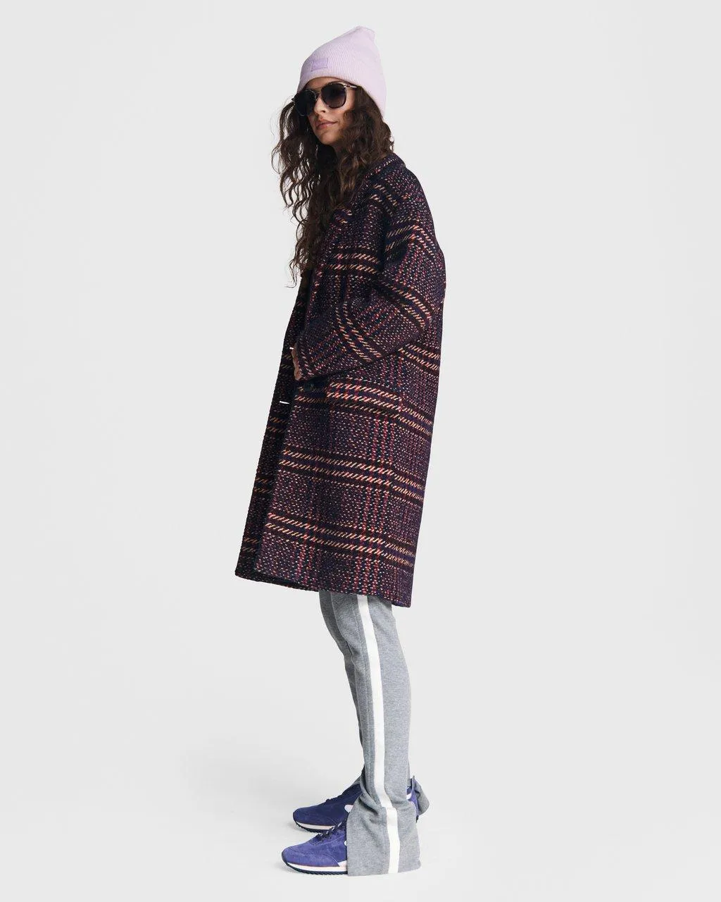 Estelle Cocoon Plaid Coat Purp