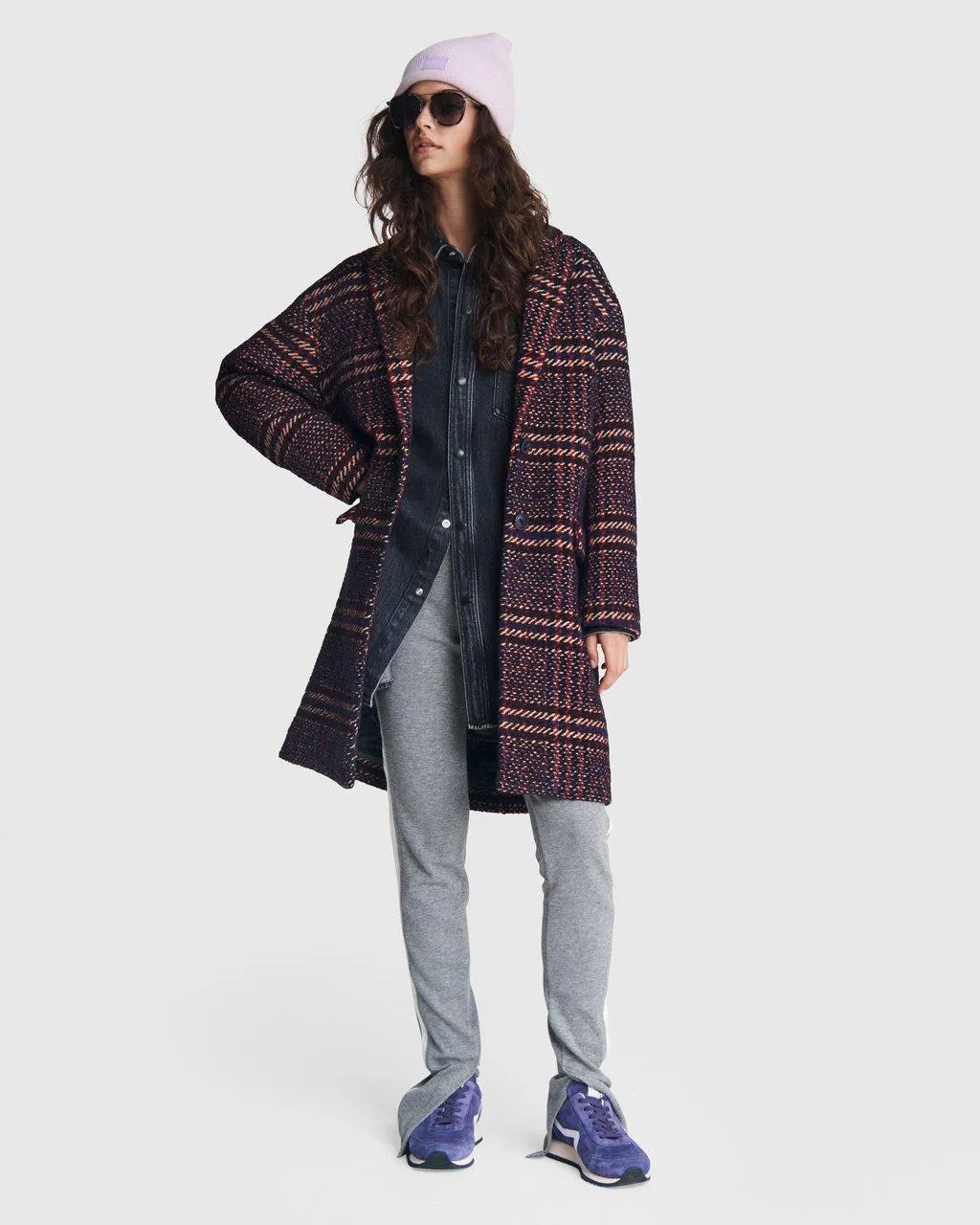 Estelle Cocoon Plaid Coat Purp