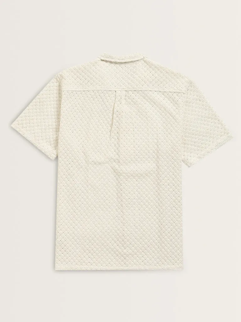 ETA White Crochet Resort-Fit Cotton Shirt
