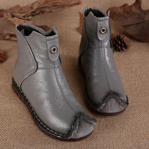 Ethnic Style Retro Leather Plush Winter Boots 35-42