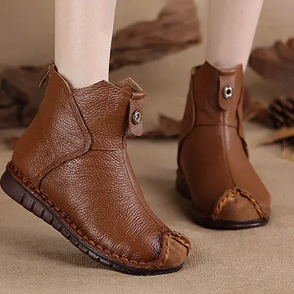 Ethnic Style Retro Leather Plush Winter Boots 35-42
