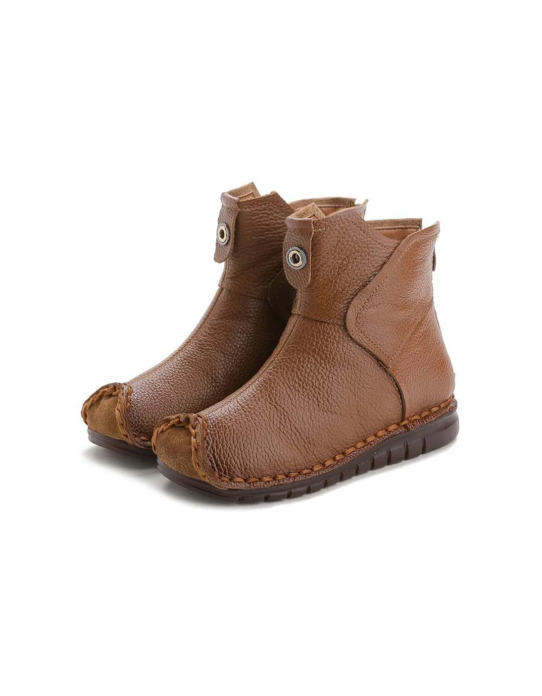 Ethnic Style Retro Leather Plush Winter Boots 35-42