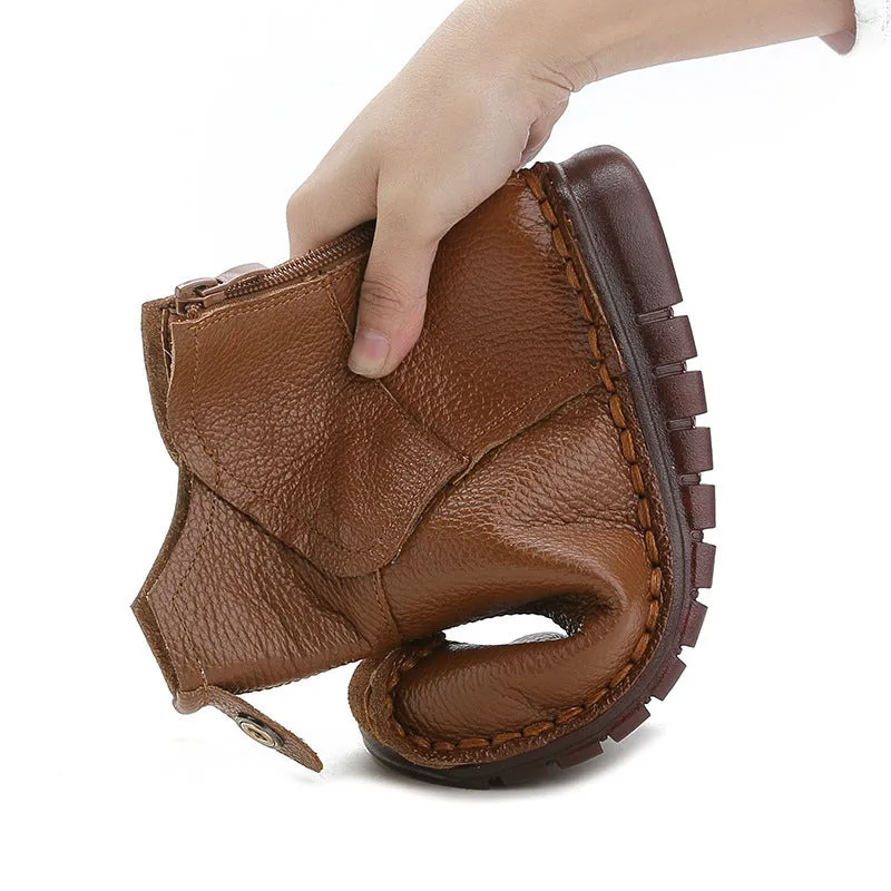 Ethnic Style Retro Leather Plush Winter Boots 35-42