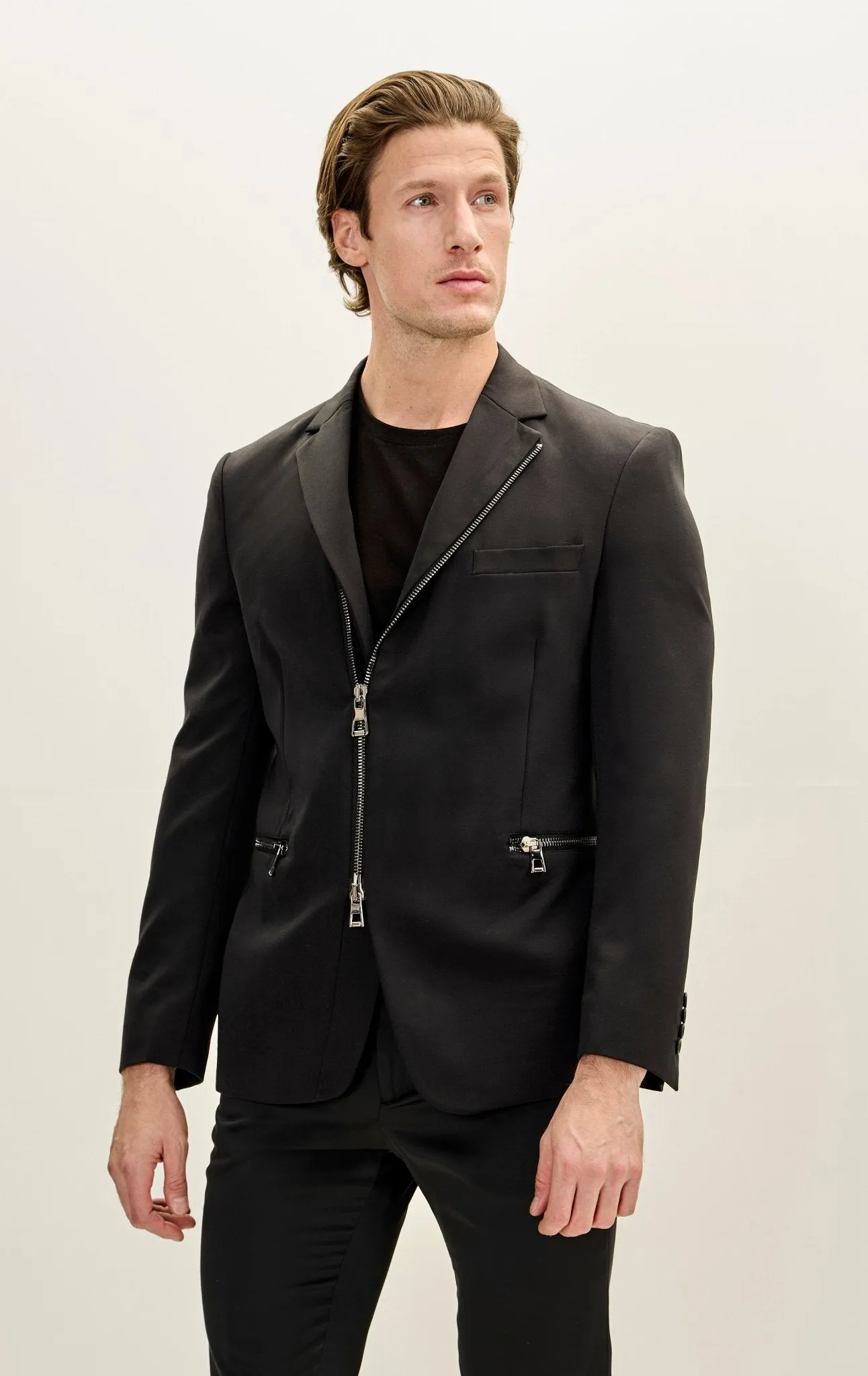 Everyday Two Way Zipper Blazer -  Black
