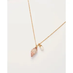Fable England 41cm Spiral Shell and Pearl Worn Gold Short Necklace