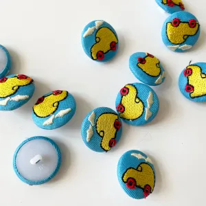 Fabric-Covered Shank Button - Yellow Car
