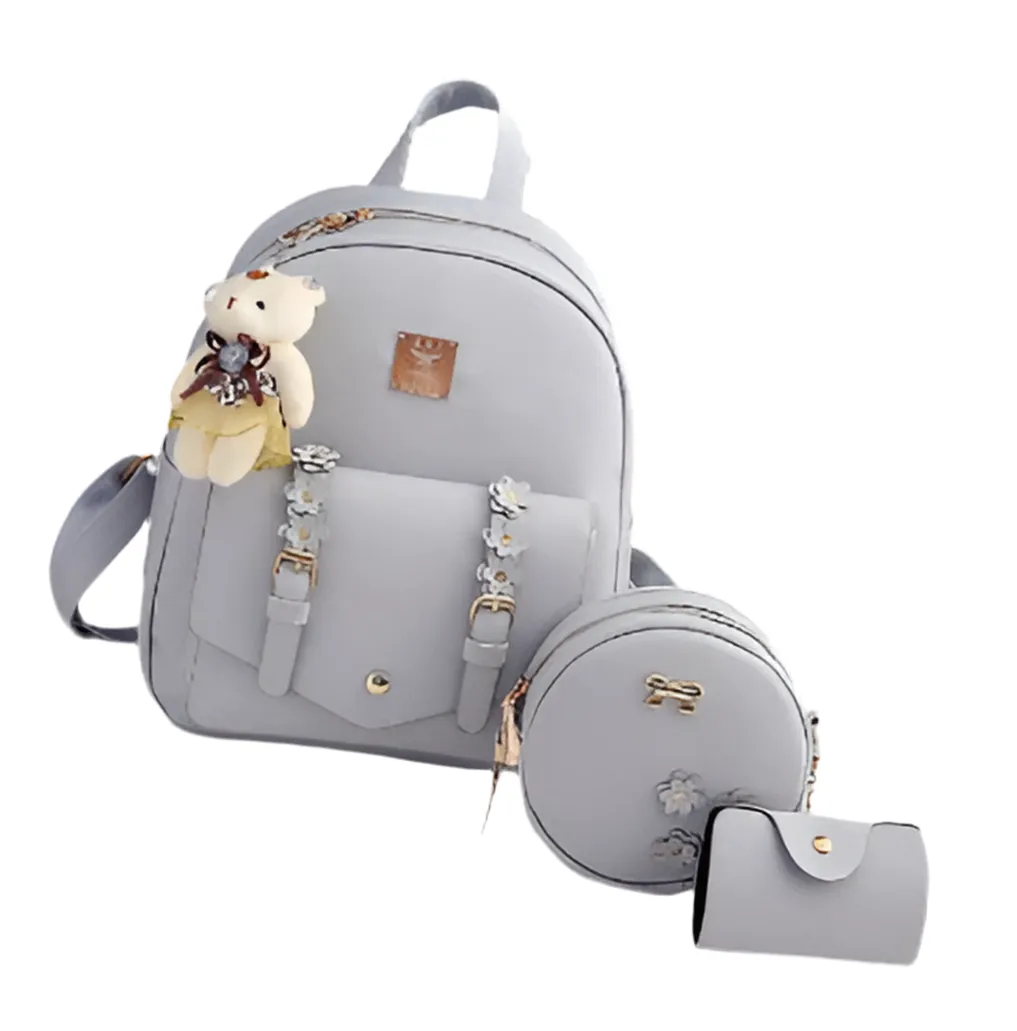 Fashion 3-Piece Set Bag for Women | Cute Leather Backpack & Shoulder Bag with Floral Purse