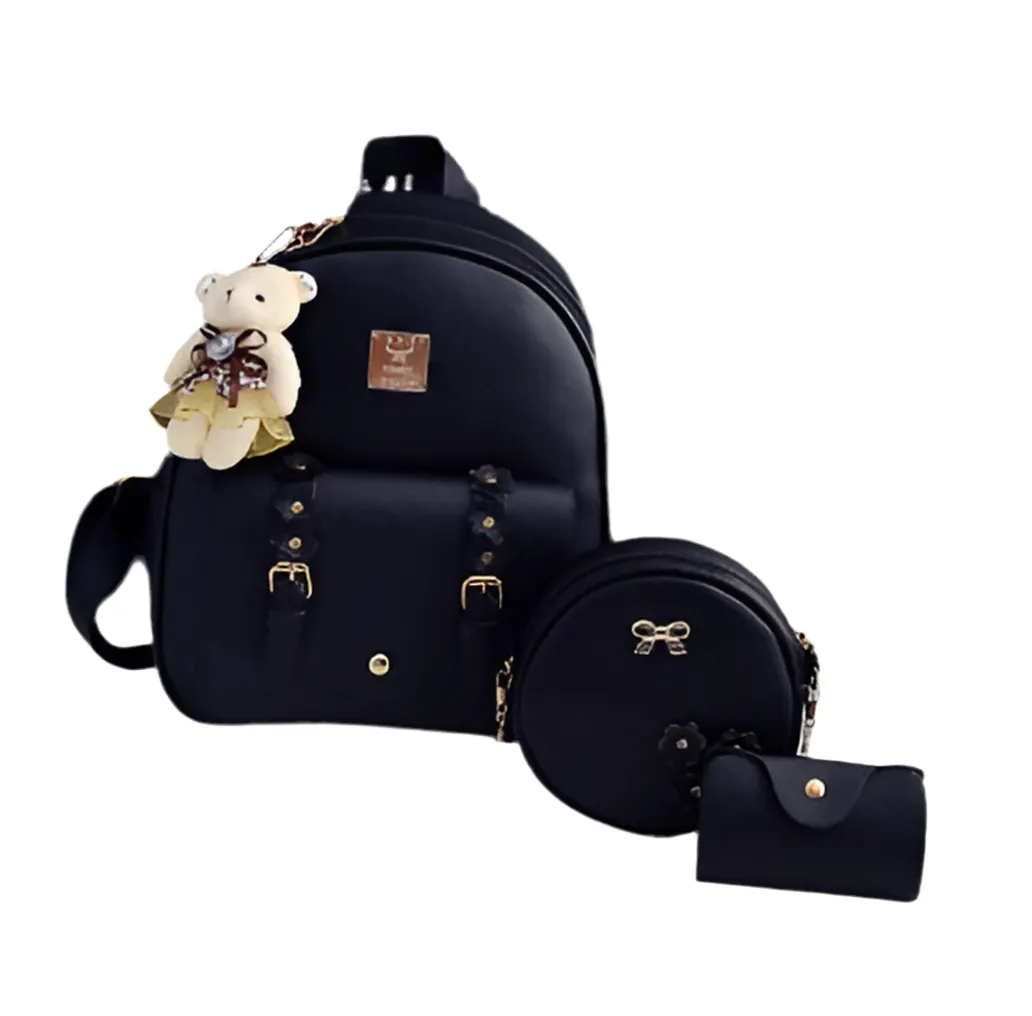 Fashion 3-Piece Set Bag for Women | Cute Leather Backpack & Shoulder Bag with Floral Purse