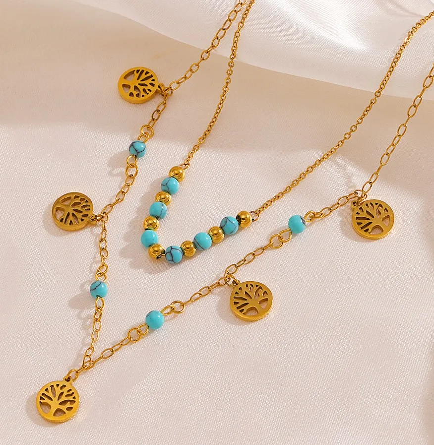Fashion Golden Tree of Life Pendant Double layered Necklace