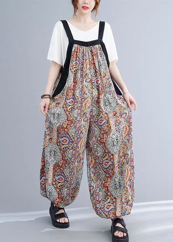 Fashion Green Oversized Print Pockets Spandex Jumpsuit Summer LY7314