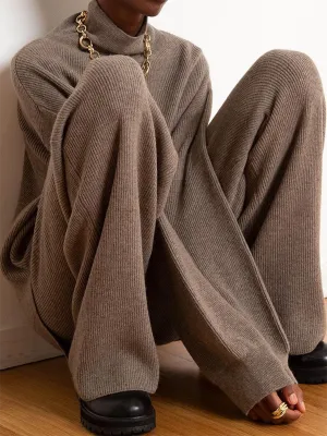 Fashion High Neck Long Sleeve Knitted Sweater Two-piece Suit