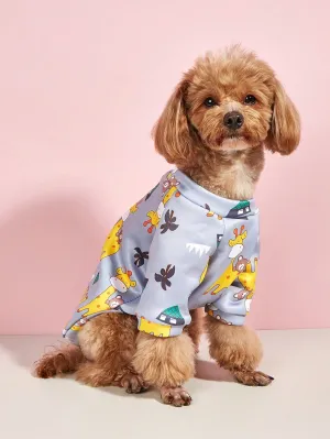 Fashion Print Fleece Hoodie Cartoon Dog Pattern Warm Sweatshirt For Small Dogs Such As Teddy, Poodle